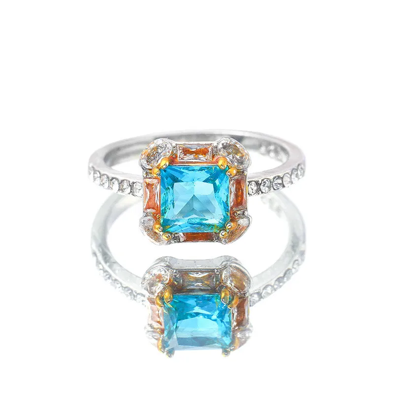 Women's Ring Silver Color Square Sea Blue Crystal Rings Dazzling Gem Luxury Wedding Engagement Party Ring Jewelry 
Women's Ring Silver Color Square Sea Blue Crystal Rings Dazzling Gem Luxury Wedding Engagement Party Ring Jewelry