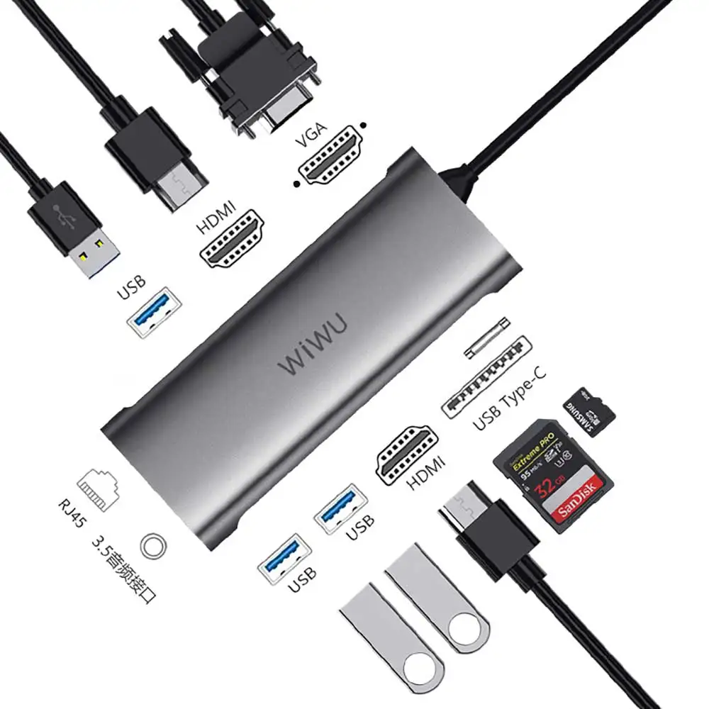 WIWU Usb Hub 3.0 Adapter for Macbook Pro Air Dual Type C Hub Voor android
WIWU Usb Hub 3.0 Adapter for Macbook Pro Air Dual Type C Hub Voor android