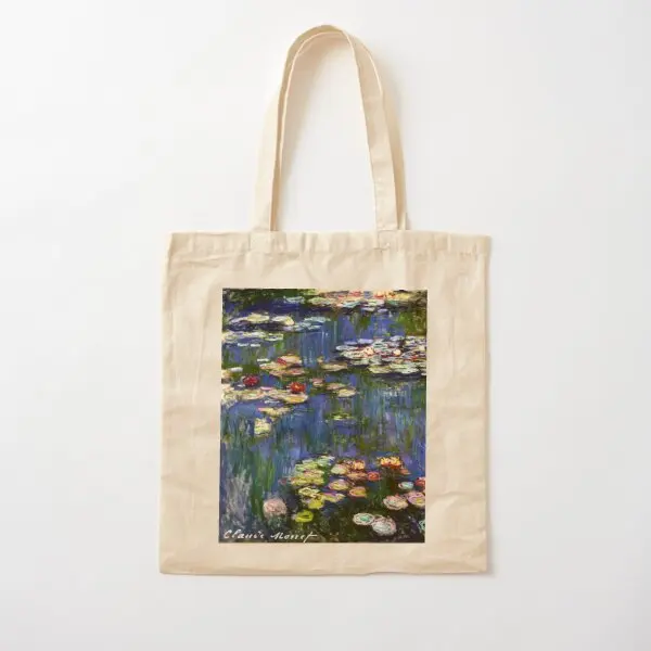 

Claude Monet Water Lilies Iconic Im Canvas Bag Designer Tote Travel Fabric Casual Reusable Grocery Ladies Shoulder Bag Fashion