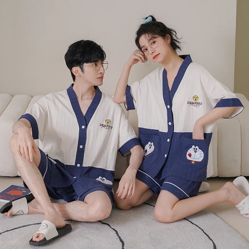 Summer Matching Couple Pajamas For Mens Sleepwear Short Sleeve Women Pyjama Sets Kawaii Dora mon Homewear Lover Kimono Nightgown 
Summer Matching Couple Pajamas For Mens Sleepwear Short Sleeve Women Pyjama Sets Kawaii Dora mon Homewear Lover Kimono Nightgown