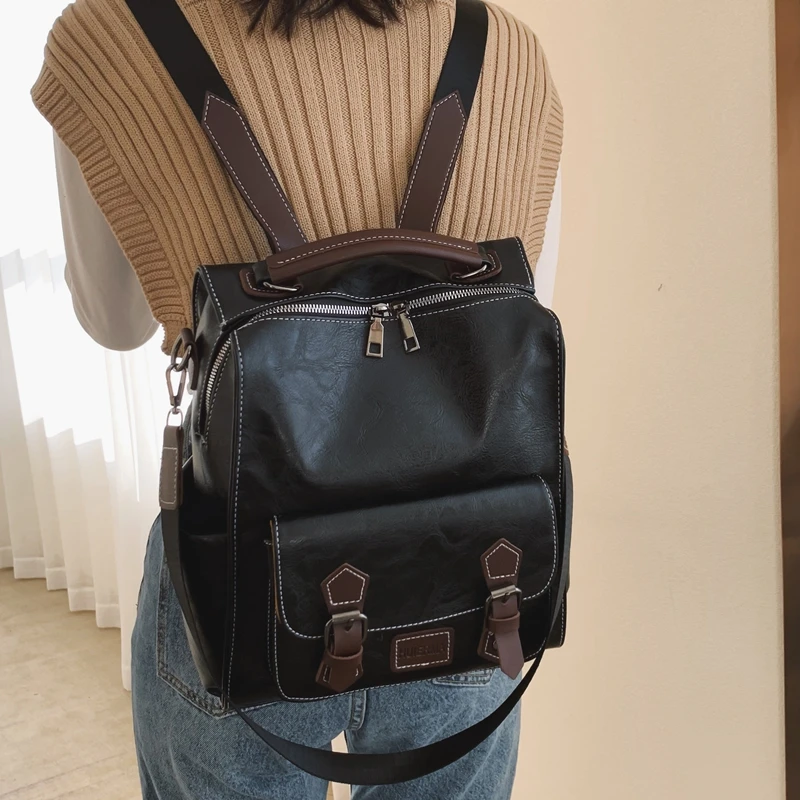 Retro backpack female 2023 new Korean version hot style soft leather all-match college students school bag travel backpack
Retro backpack female 2023 new Korean version hot style soft leather all-match college students school bag travel backpack