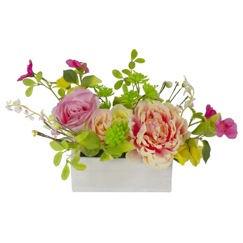14-Inch Pink and Yellow Artificial Roses and Peony Floral Arrangement in Planter
14-Inch Pink and Yellow Artificial Roses and Peony Floral Arrangement in Planter