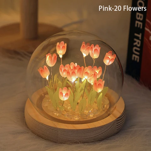 Ночники-тюльпаны с искусственным цветком в ассортименте