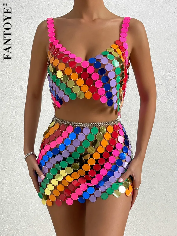 Fantoye Metal Sequin Transparent Dress Sets Women Sleeveless Backless Tank Tops Bodycon Mini Skirt Suit Sexy Club Outfits Female
Fantoye Metal Sequin Transparent Dress Sets Women Sleeveless Backless Tank Tops Bodycon Mini Skirt Suit Sexy Club Outfits Female