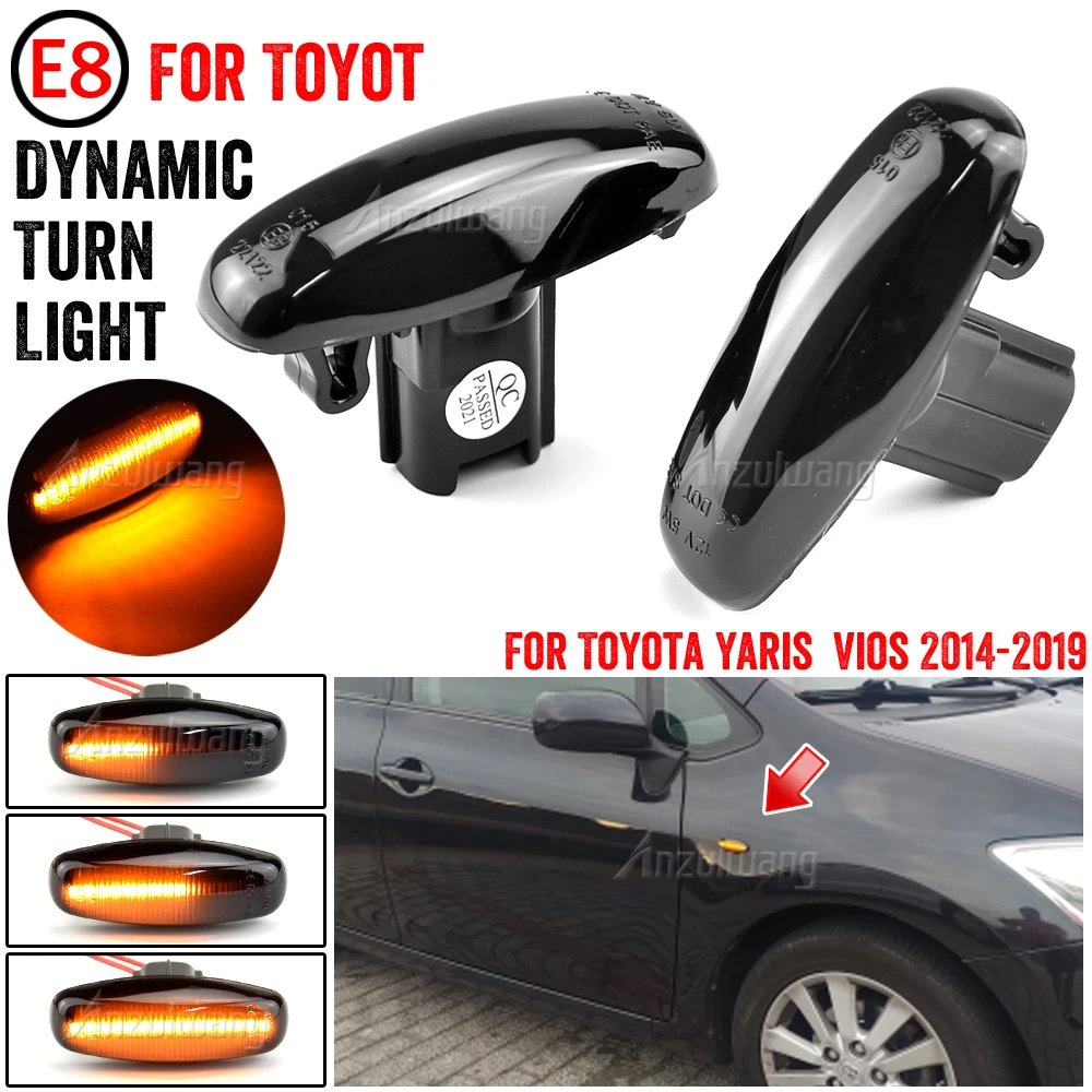 

1 пара для Toyota Yaris Vios Автомобильный светодиодный динамический боковой указатель поворота последовательный указатель поворосветильник 2014 ...