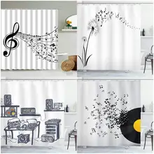 Music Shower Curtain Color Musical Instruments Note Rhythm Song Waterproof Bathroom Hanging Partition Cloth Curtains With Hook