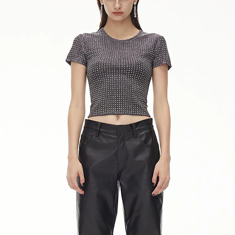 2023 Early Autumn New Women's T-shirt Y2k Heavy Rhinestone Decoration Fashion Casual Wild Short-sleeved Round Neck Tees Tops
2023 Early Autumn New Women's T-shirt Y2k Heavy Rhinestone Decoration Fashion Casual Wild Short-sleeved Round Neck Tees Tops