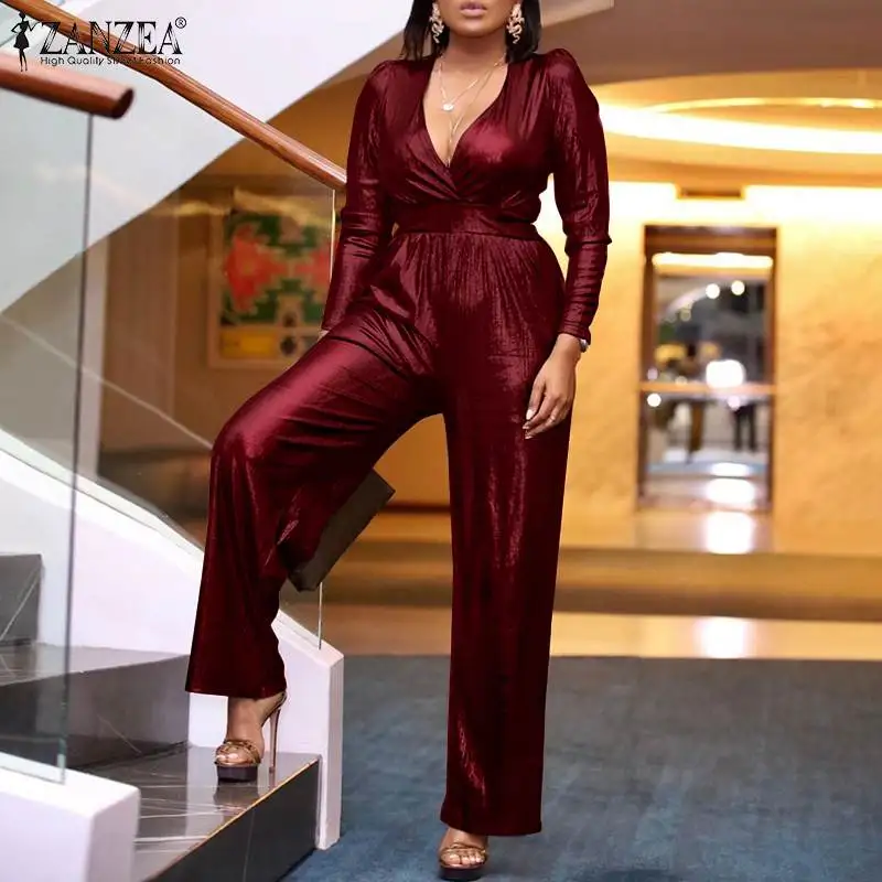 Holiday Elegant Sexy Long Playsuit Women Fashion Bright Solid Overall Spring Autumn OL Waist Jumpsuit ZANZEA Party V Neck Romper
Holiday Elegant Sexy Long Playsuit Women Fashion Bright Solid Overall Spring Autumn OL Waist Jumpsuit ZANZEA Party V Neck Romper