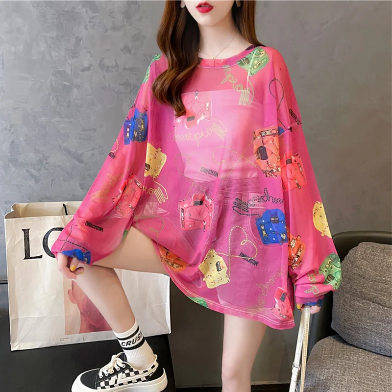#0645 Summer See Through Top Women Sexy T Shirt Long Sleeve Loose Mesh Printed T Shirt Female Sunscreen Perspective Tshirt Femme
#0645 Summer See Through Top Women Sexy T Shirt Long Sleeve Loose Mesh Printed T Shirt Female Sunscreen Perspective Tshirt Femme