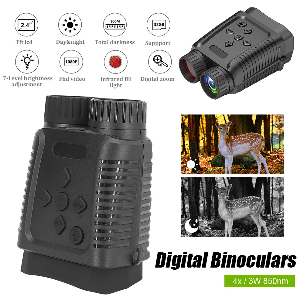 Night Vision Goggles with Camera Digital Binoculars HD Infrared Lens 4x Digital Zoom for Wildlife Observation Outdoor Camping
Night Vision Goggles with Camera Digital Binoculars HD Infrared Lens 4x Digital Zoom for Wildlife Observation Outdoor Camping