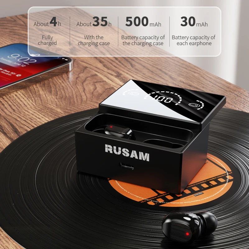  RUSAM RS32 Bluetooth Headphones TWS Wireless Earphone Touch Control Earbuds V5.2 Bluetooth HD Call Headset for All Smartphone