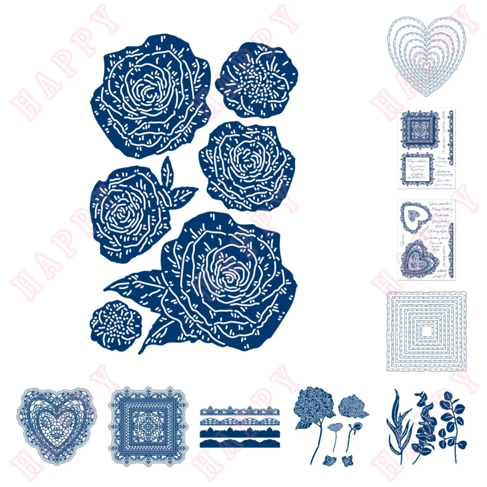 

New Rectangular Heart Lace Flower Stand Various Shapes Cutting Dies and Stamps Scrapbook Diary Diy Decoration Greeting Card Mold