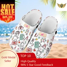 Summer Beach Slip-on Sandals Lightweight Flats Wear Resistant Hole Shoes Hospital Medical Nurse Print Women Slipper Nurse Clogs