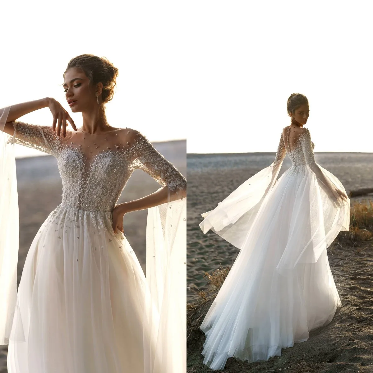 Boho Wedding Dresses for Bride Flare Long Sleeve Robe de Mariage Beading Wedding Guest Gowns Buttons Back vestido de novia
Boho Wedding Dresses for Bride Flare Long Sleeve Robe de Mariage Beading Wedding Guest Gowns Buttons Back vestido de novia