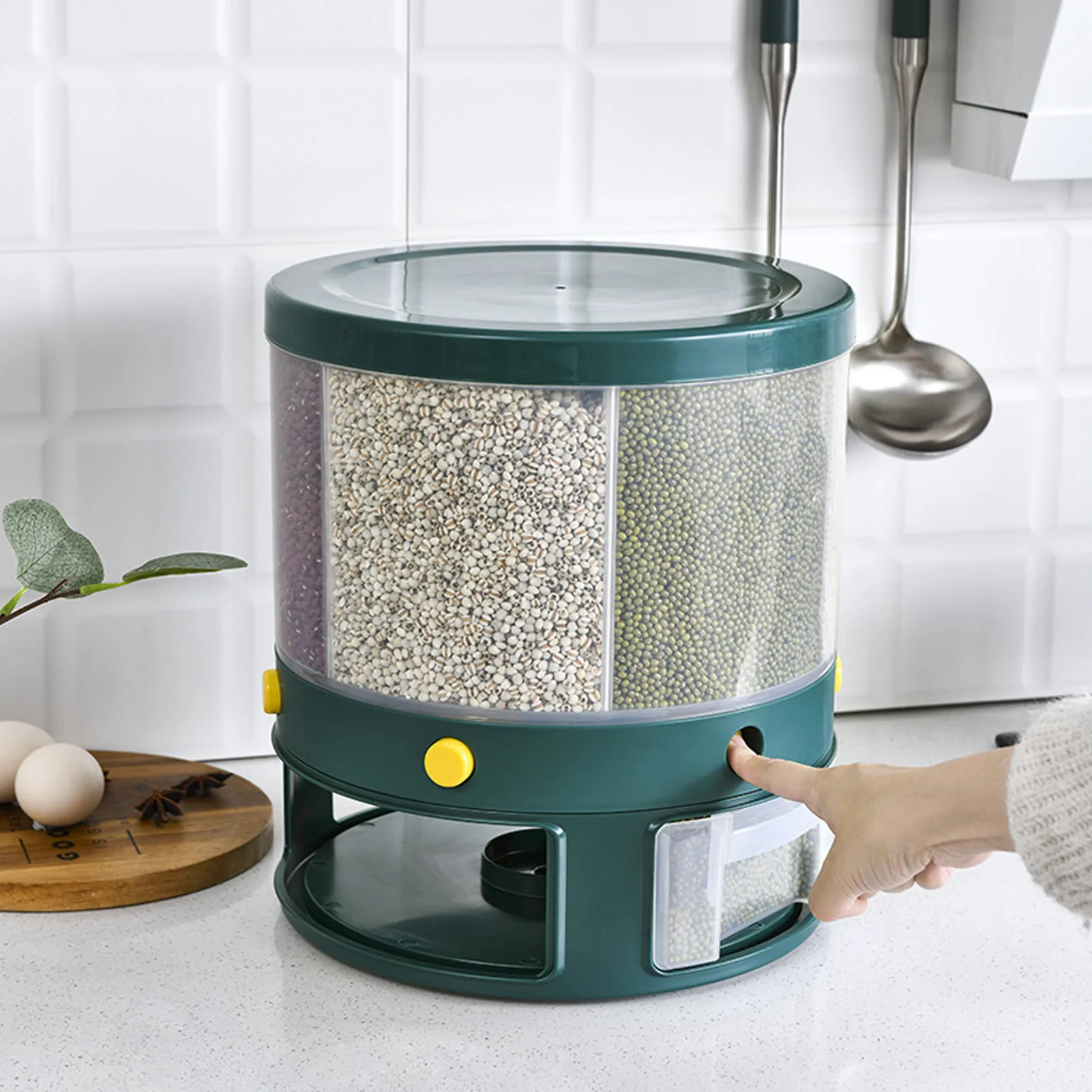 10KG Countertop Grain Dispenser 6 Grid Rotatable Moisture-Proof Dry Food Storage Container Box for Beans Rice Cereal Grain
10KG Countertop Grain Dispenser 6 Grid Rotatable Moisture-Proof Dry Food Storage Container Box for Beans Rice Cereal Grain
