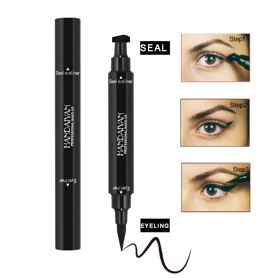 

HANDAIYAN 2 in 1 Black Waterproof Double Headed Triangle Seal Eyeliner Pen Eyeliner Stamp Pencil Sexy Charming Cosmetics