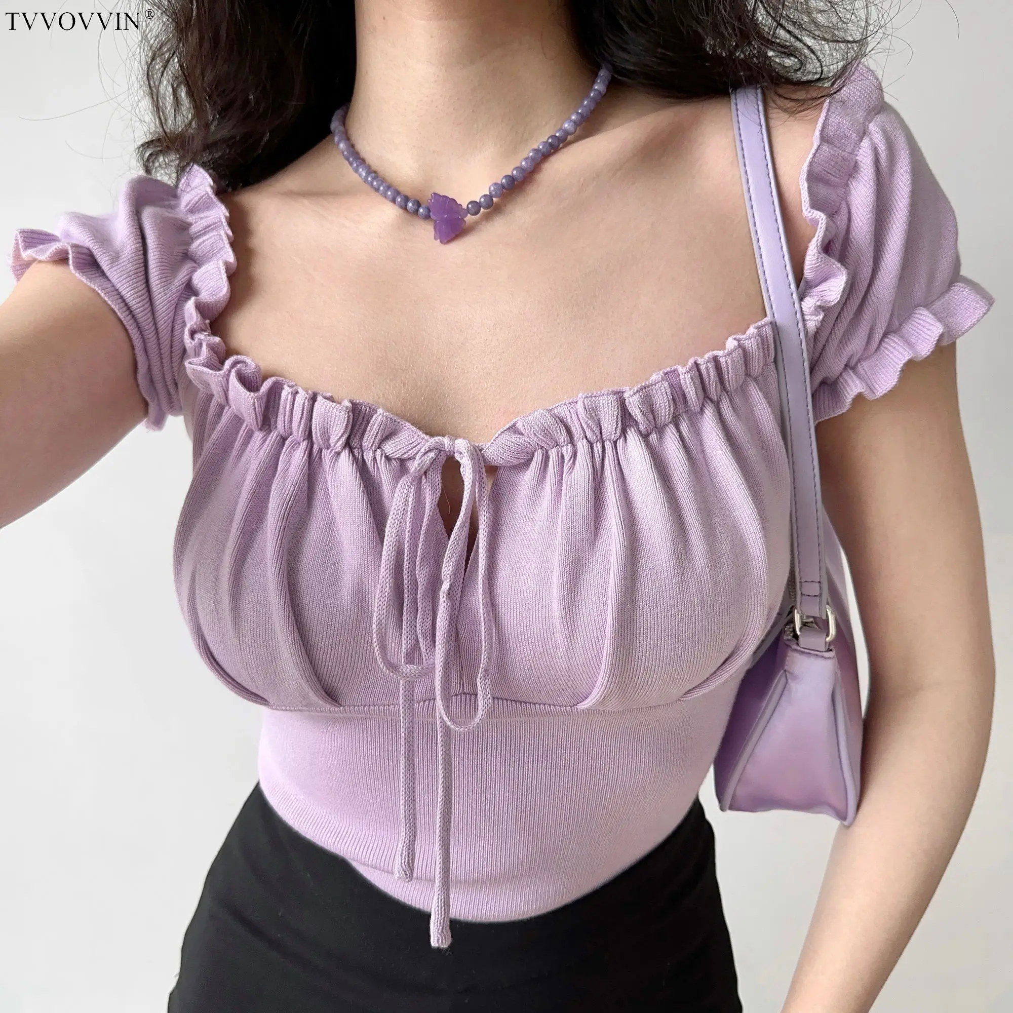 TVVOVVIN High Waist Versatile Lace up Square Collar Wooden Ear Edge Exposed Umbilical Short Sleeve Women's Slim Fit Top 79DC
TVVOVVIN High Waist Versatile Lace up Square Collar Wooden Ear Edge Exposed Umbilical Short Sleeve Women's Slim Fit Top 79DC