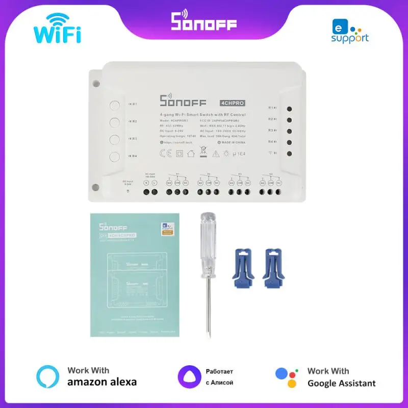 

SONOFF 4CHR3/4CHPROR3 4 Gang Wi-Fi Smart Switch Module Voice Control Interlock Inching via eWeLink APP Support Alexa Google
