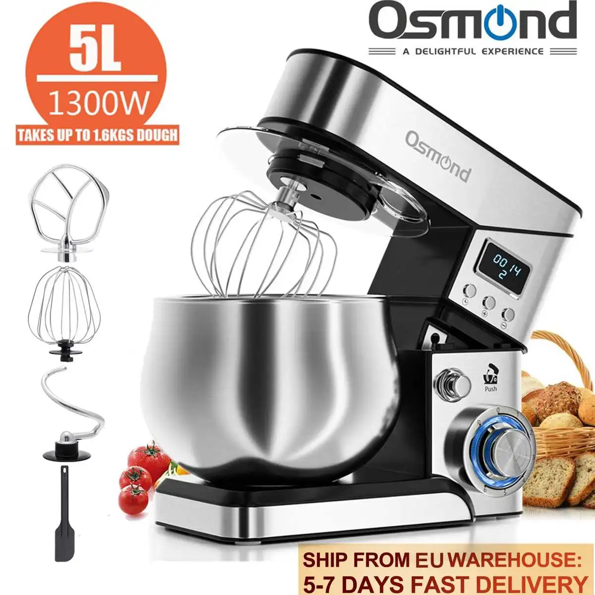 OSMOND 5L LCD Professional Kitchen Food Stand Mixer 6 Speed Pulse Cream Egg Whisk Blender Bread Maker Kneading Food Processor
OSMOND 5L LCD Professional Kitchen Food Stand Mixer 6 Speed Pulse Cream Egg Whisk Blender Bread Maker Kneading Food Processor