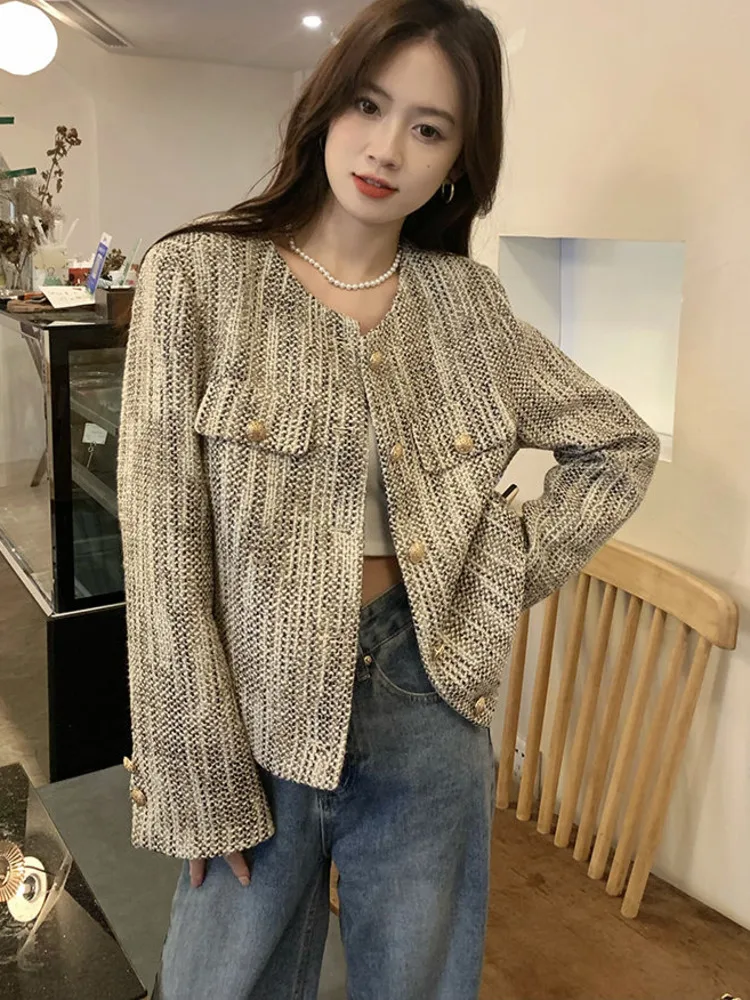 Small Fragrance Tweed Jacket Coat Women Fall Winter French Vintage Loose Woolen Coats Korean Fashion Casual Outwear Tops Casaco 
Small Fragrance Tweed Jacket Coat Women Fall Winter French Vintage Loose Woolen Coats Korean Fashion Casual Outwear Tops Casaco
