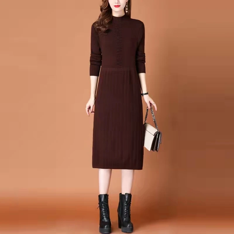 

Новинка 2023, модное однотонное платье-свитер, женское осенне-зимнее теплое роскошное вязаное платье, французское свободное кашемировое платье