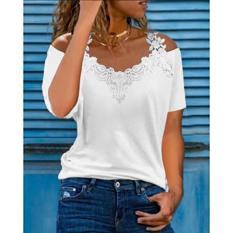 Short Sleeve Sexy Lace Shirt Summer Ladies Casual V-Neck Loose T-Shirt Ladies Plus Size Cutout Sling Elegant Pullover Top Tops
Short Sleeve Sexy Lace Shirt Summer Ladies Casual V-Neck Loose T-Shirt Ladies Plus Size Cutout Sling Elegant Pullover Top Tops