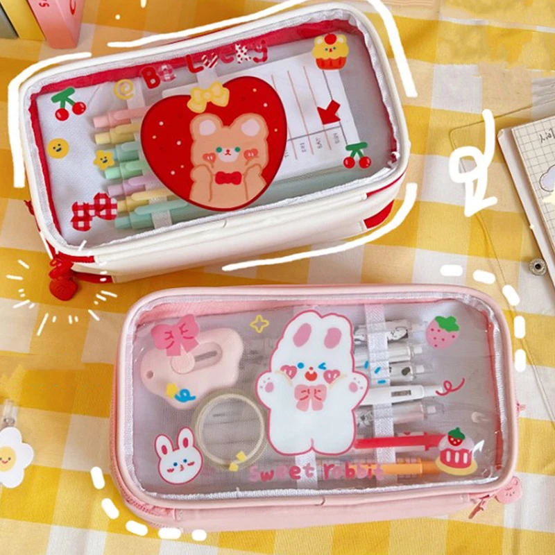 Кавайные пеналы с кроликом для женщин, японская прозрачная ручка большой емкости
Кавайные пеналы с кроликом для женщин, японская прозрачная ручка большой емкости
