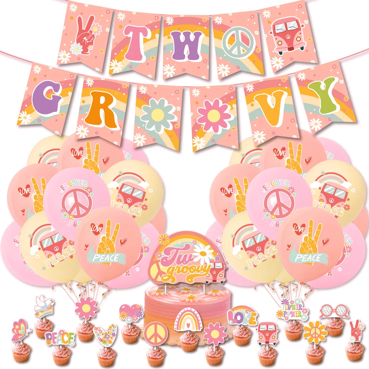 Hippie Groovy Hippie Boho Themed Party Decoration Pull Flag Cake With Balloon Set
Hippie Groovy Hippie Boho Themed Party Decoration Pull Flag Cake With Balloon Set