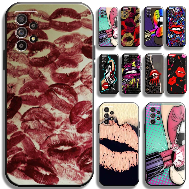 

Sexy Girl Kiss Red Lips For Samsung Galaxy A52 4G A52 5G Phone Case Funda Liquid Silicon Cover Cases Full Protection TPU Coque