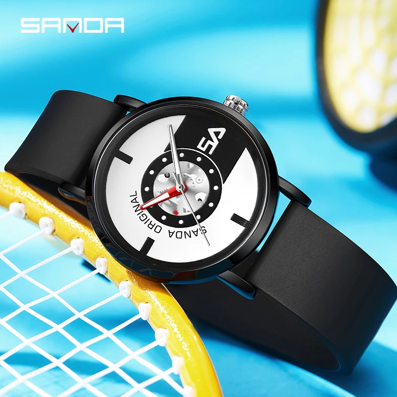 

SANDA Mens Quartz Watches 2023 New Casual Fashion Silicone Strap Trend Watch For Men Clock 50M Waterproof Relogio Masculino 3217