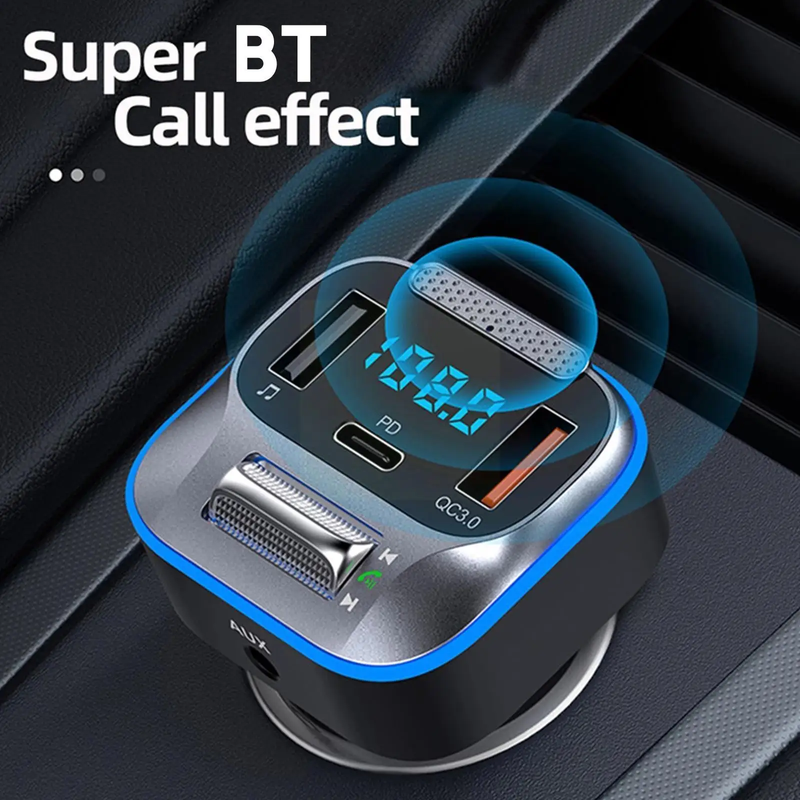 

Bluetooth 5.0 FM Transmitter Hands Free Car Kit Audio Music Player USB-C MP3 5A Fast PD30W QC3.0 Modulator FM Charger Band Q5L0