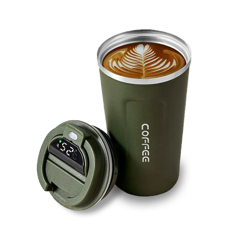 

Портативная кофейная чашка 380/510 мл с цифровым дисплеем, термокружки из нержавеющей стали для холодной и горячей воды, посуда для напитков, дорожный вакуумный термос, кружка