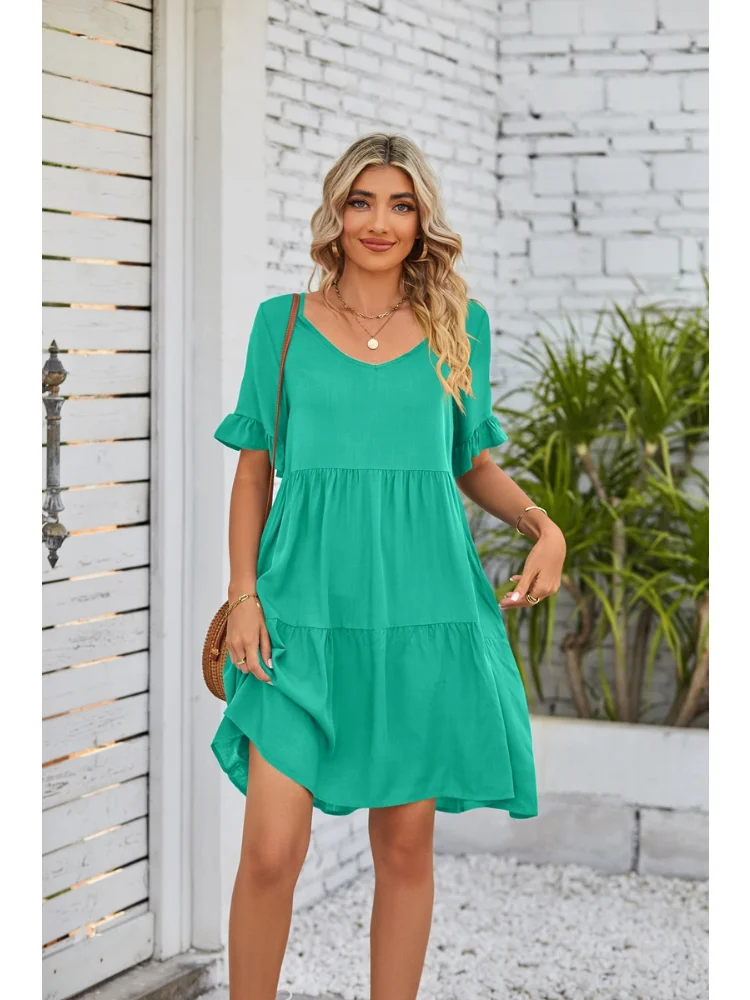 Dresses for Women 2023 New Arrivals Solid Color Casual Summer Dress with V-neck Beach Dress Formal Dresses Leisure Mini Dress
Dresses for Women 2023 New Arrivals Solid Color Casual Summer Dress with V-neck Beach Dress Formal Dresses Leisure Mini Dress