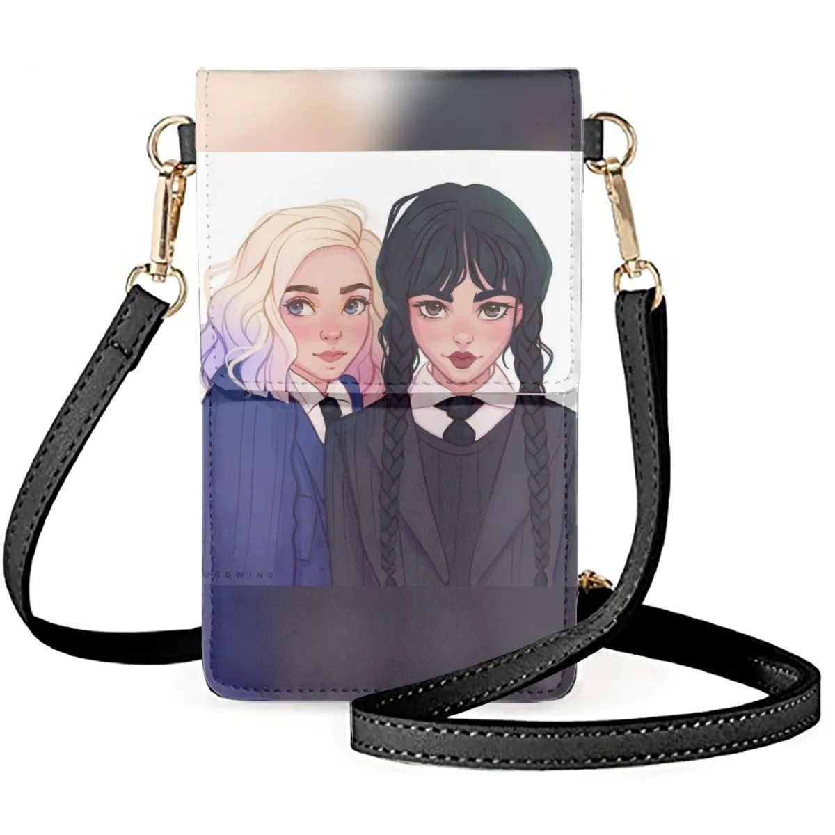 

FORUDESIGNS Nevermore Academy Leather Diagonal Satchel Addams Enid Shoulder Bags Women Flip Messenger Mobile Phone Bags