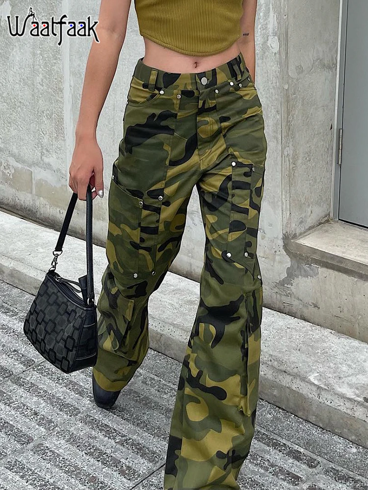 Waatfaak Streetwear Camouflage Pants Women Y2K High Waist Street Harajuku Cargo Trousers Aesthetic Pockets Rivet Skinny Capris
Waatfaak Streetwear Camouflage Pants Women Y2K High Waist Street Harajuku Cargo Trousers Aesthetic Pockets Rivet Skinny Capris