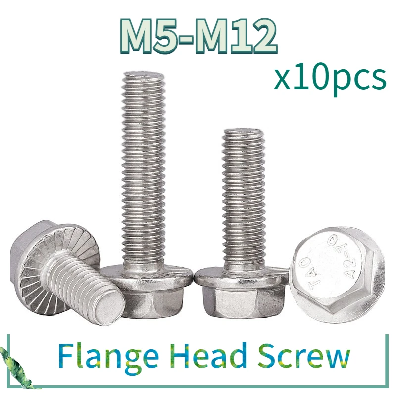10pcs/lot A2-70 M5 M6 M8 M10 M12 Stainless Steel Hexagon Head with Serrated Flange Cap Screw Hex Washer Head Bolt
10pcs/lot A2-70 M5 M6 M8 M10 M12 Stainless Steel Hexagon Head with Serrated Flange Cap Screw Hex Washer Head Bolt
