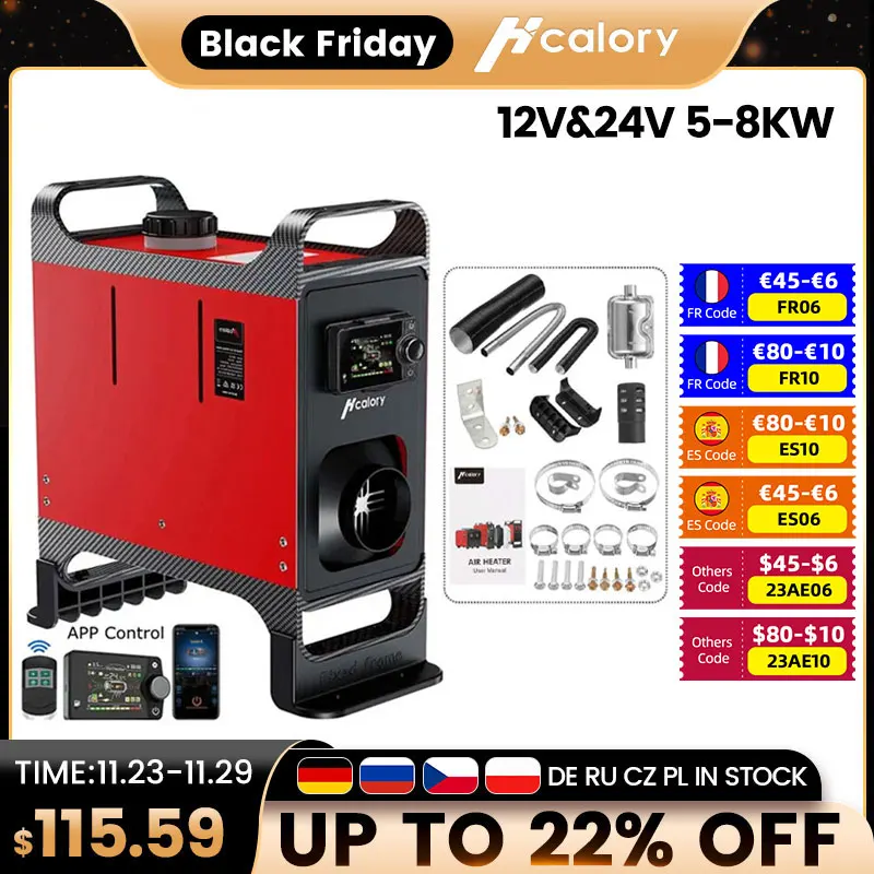 2022 New Hcalory 12V 24V 5-8KW Car Parking Diesel Air Heater 5L Tank LCD Screen bluetooth APP Remote Control Voice Broadcast
2022 New Hcalory 12V 24V 5-8KW Car Parking Diesel Air Heater 5L Tank LCD Screen bluetooth APP Remote Control Voice Broadcast