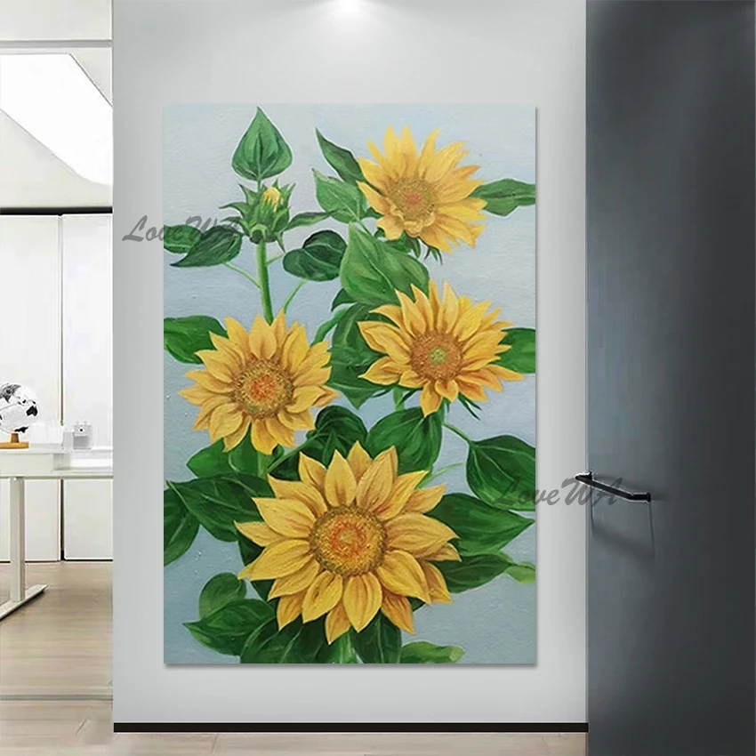 

Green Plant Wall Canvas Art Modern Sunflower Oil Paintings Frameless 3d Impressionist Still Life Abstract Acrylic Picture Decor