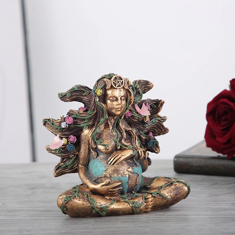 

New Mother Earth Statue Gaia Fairy with Butterfly Decor Mythic Buddha Figurine Goddess Healing Chakra Meditation Home Decor