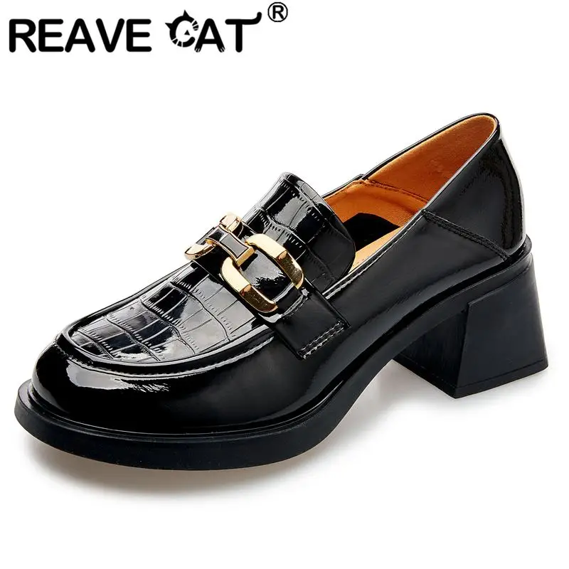 Genuine Cow Leataher Loafers REAVE CAT New Women Pumps Round Toe Block Heels Metal Decoration Slip On Casual Fashion Beige S3782
Genuine Cow Leataher Loafers REAVE CAT New Women Pumps Round Toe Block Heels Metal Decoration Slip On Casual Fashion Beige S3782