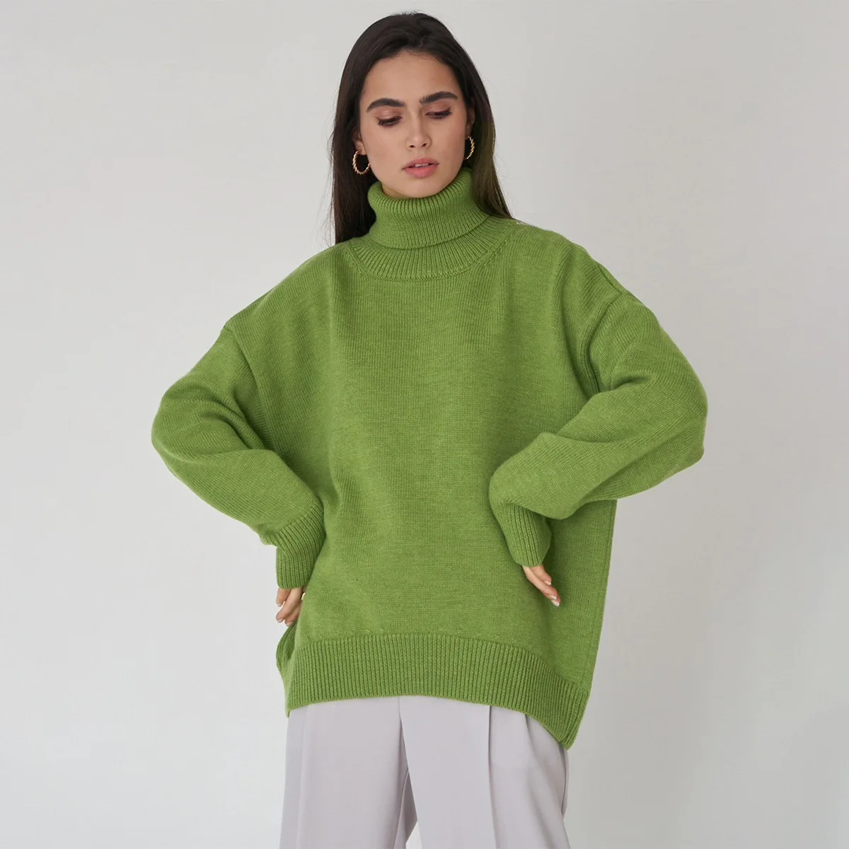 Solid Color High Neck Sweater 2023 European American Autumn Winter Loose Knit Classic Popular Sweater For Women
Solid Color High Neck Sweater 2023 European American Autumn Winter Loose Knit Classic Popular Sweater For Women