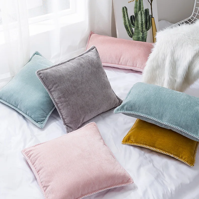 

Solid Color Chenille Cushion Cover 50x50cm Pink Grey Triangular Needle Hemming Soft Pillow Case for Home Decoration Sofa Bedroom