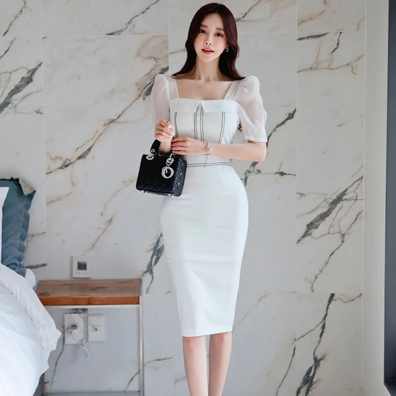 Summer Clothes New Women's Korean Version Square Neck Short Sleeve Slim Fit Medium and Long Splicing Waist Bag Hip Fashion Dress
Summer Clothes New Women's Korean Version Square Neck Short Sleeve Slim Fit Medium and Long Splicing Waist Bag Hip Fashion Dress