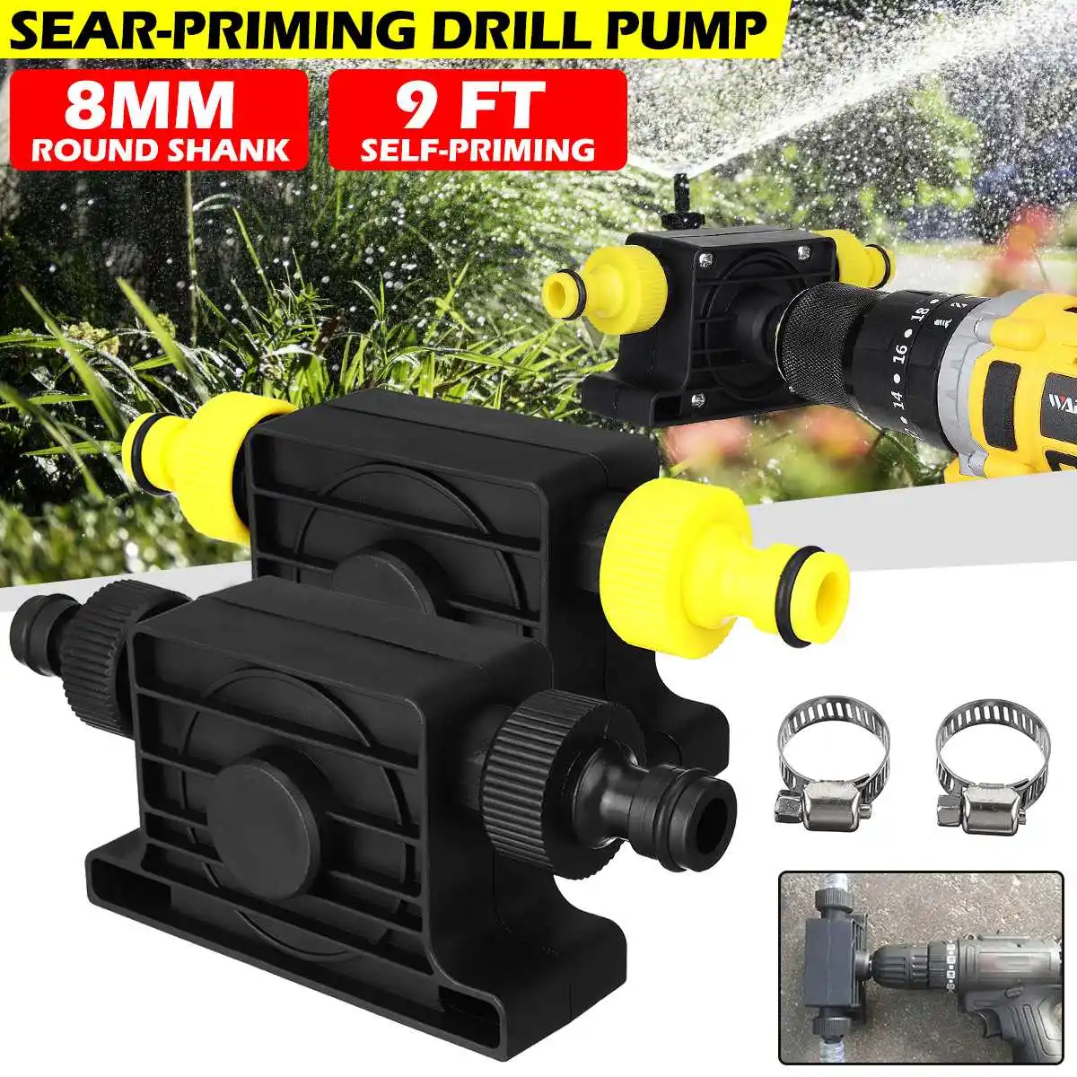 8mm Round Shank Drill Pump Liquid Transfer Pumps Oil Water Pump 9FT With Hose Clamp Connector For Home Garden Outdoor Tool
8mm Round Shank Drill Pump Liquid Transfer Pumps Oil Water Pump 9FT With Hose Clamp Connector For Home Garden Outdoor Tool