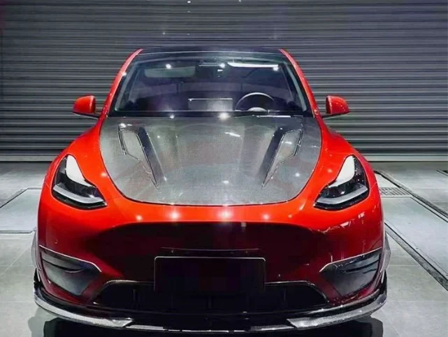 

Для Tesla Model Y 2020 2021 2022 2023 IMP Style Настоящее углеродное волокно автомобильный передний бампер крышка капота двигателя вентиляционная крышка