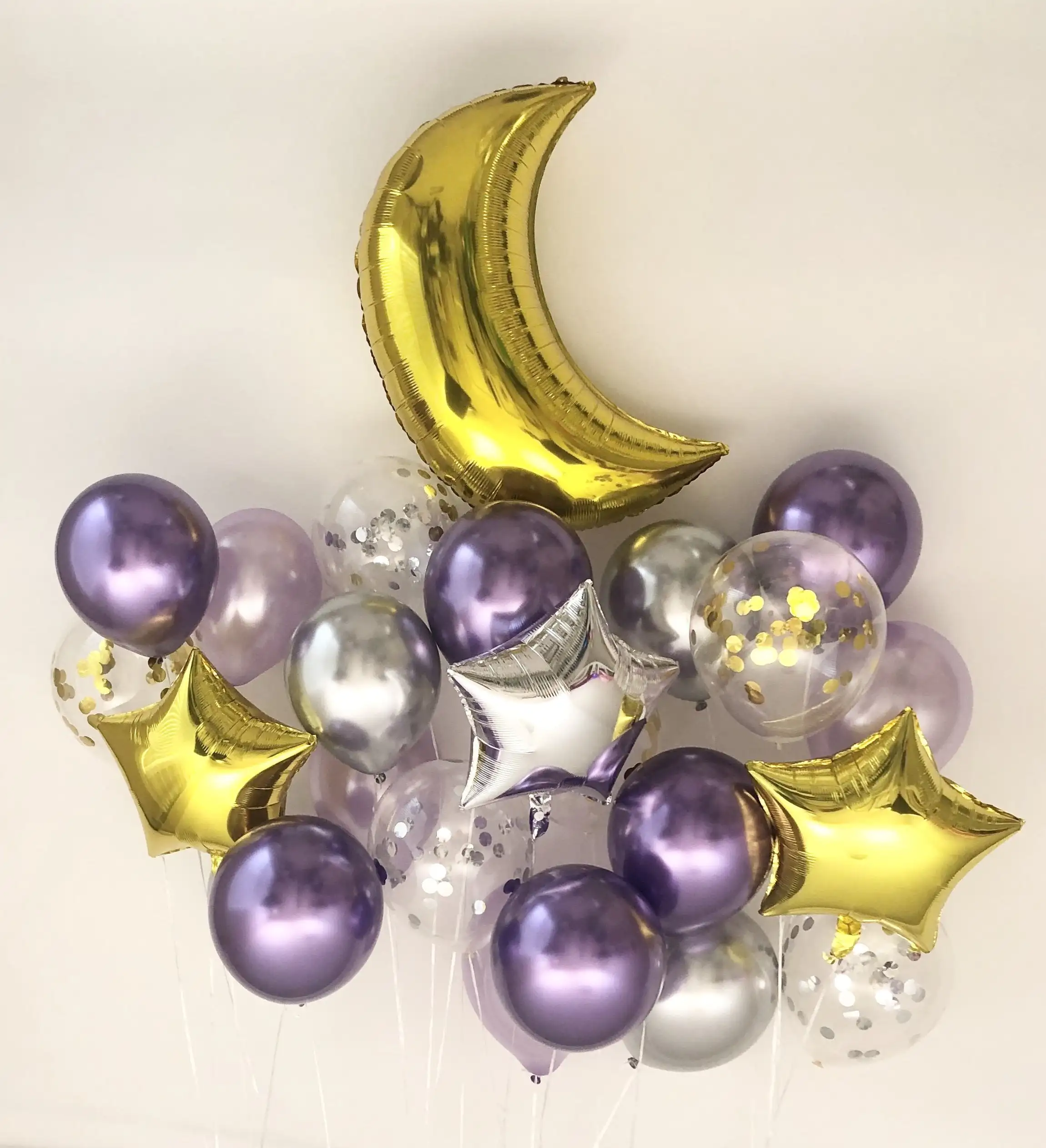 24 Piece Moon and Star Balloons Bouquet - Baby Shower, Birthday, Gender Reveal, Eid, and Ramadan Party Decoration (Purple)
24 Piece Moon and Star Balloons Bouquet - Baby Shower, Birthday, Gender Reveal, Eid, and Ramadan Party Decoration (Purple)