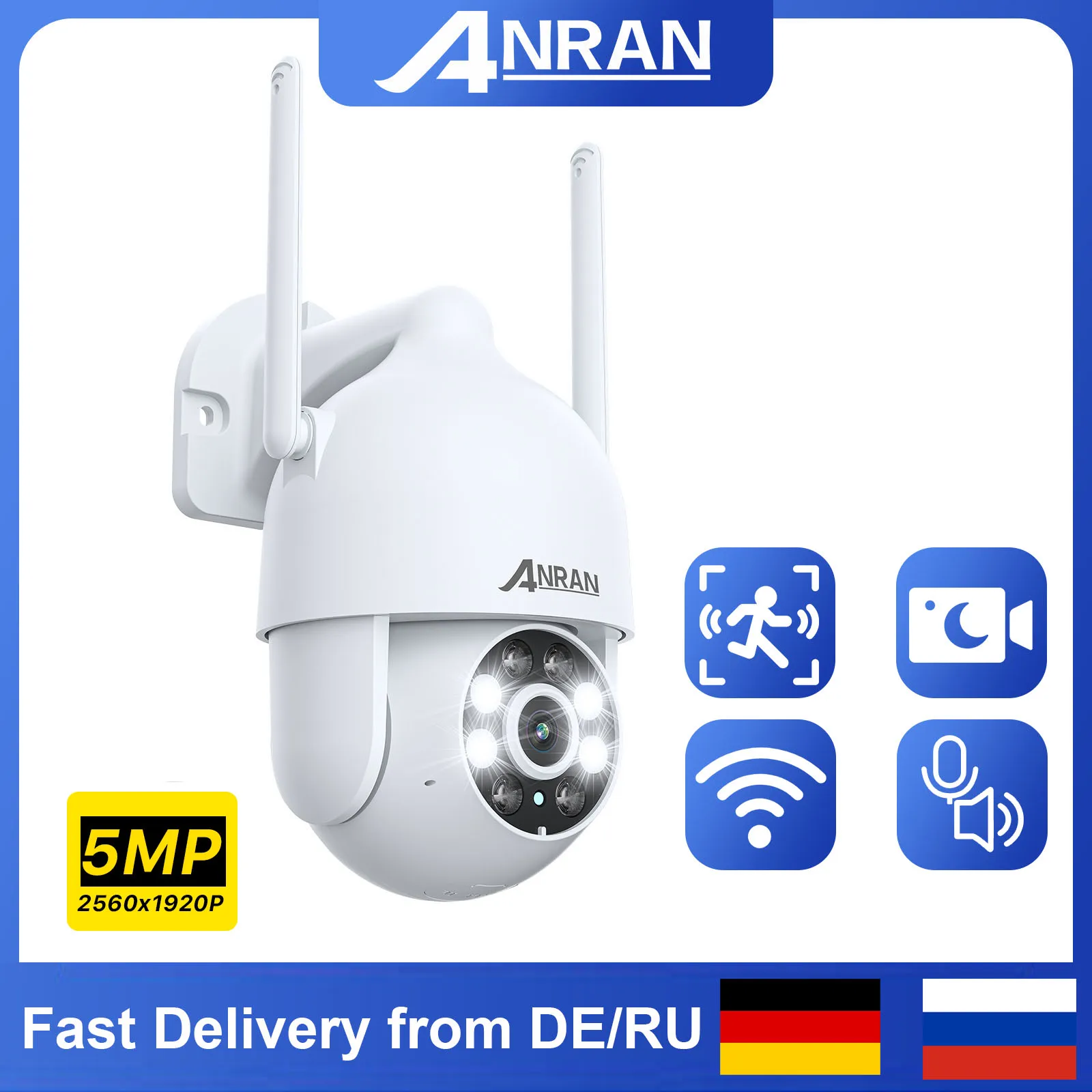 ANRAN P2 5MP Wireless Wifi Security Camera 3MP Surveillance Protection PTZ Camera Auto Track IP66 Waterproof Color Night Vision
ANRAN P2 5MP Wireless Wifi Security Camera 3MP Surveillance Protection PTZ Camera Auto Track IP66 Waterproof Color Night Vision