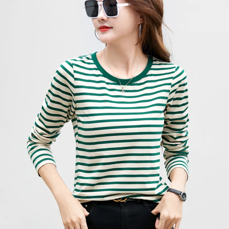 #0374 Spring Autumn Striped T Shirt Women Stretch Cotton O-neck Slim Korean Style Long Sleeve T Shirt Female Basic Tops S-4XL
#0374 Spring Autumn Striped T Shirt Women Stretch Cotton O-neck Slim Korean Style Long Sleeve T Shirt Female Basic Tops S-4XL