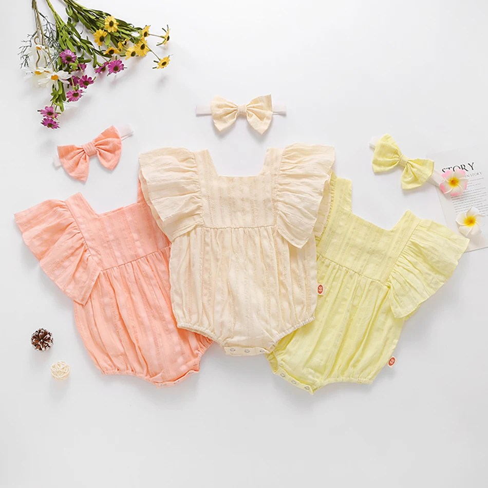 0-2T Baby Girls Ruffle Romper+Bow Headband 2pcs Sets Solid Color Fly Sleeve Romper Jumpsuit Infant Summer Clothes Set
0-2T Baby Girls Ruffle Romper+Bow Headband 2pcs Sets Solid Color Fly Sleeve Romper Jumpsuit Infant Summer Clothes Set
