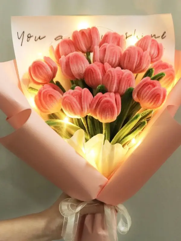 

Ручная работа DIY скрученная палочка букет тюльпан самодельный цветочный материал искусственный Плетеный самодельный букет Подарки для девушки